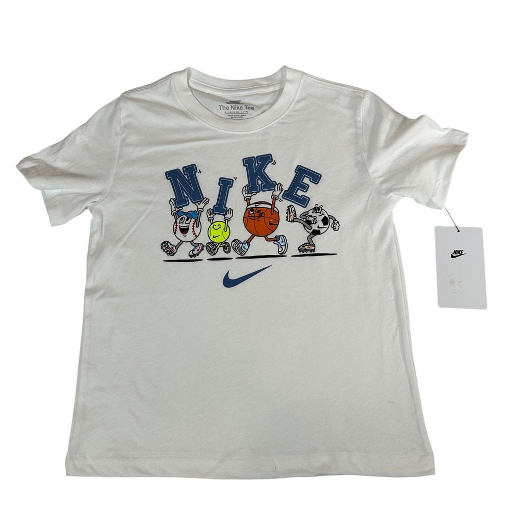 Nike‎ Boys White Sports Cartoon Graphic T-Shirt 86N813-001 Size 6 NWT